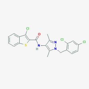 molecular formula C21H16Cl3N3OS B452565 3-chloro-N-[1-(2,4-dichlorobenzyl)-3,5-dimethyl-1H-pyrazol-4-yl]-1-benzothiophene-2-carboxamide 