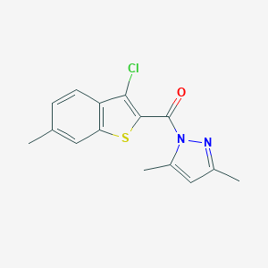 molecular formula C15H13ClN2OS B452569 (3-chloro-6-methyl-1-benzothiophen-2-yl)(3,5-dimethyl-1H-pyrazol-1-yl)methanone 