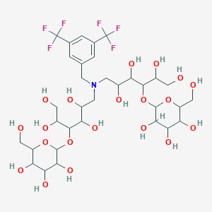molecular formula C33H51F6NO20 B045259 6-[[3,5-Bis(trifluoromethyl)phenyl]methyl-[2,3,5,6-tetrahydroxy-4-[3,4,5-trihydroxy-6-(hydroxymethyl)oxan-2-yl]oxyhexyl]amino]-3-[3,4,5-trihydroxy-6-(hydroxymethyl)oxan-2-yl]oxyhexane-1,2,4,5-tetrol CAS No. 124762-69-2
