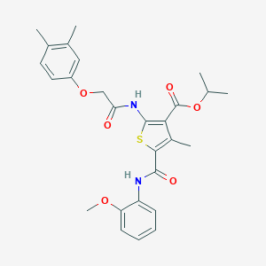 molecular formula C27H30N2O6S B452603 Isopropyl 2-{[(3,4-dimethylphenoxy)acetyl]amino}-5-[(2-methoxyanilino)carbonyl]-4-methyl-3-thiophenecarboxylate 