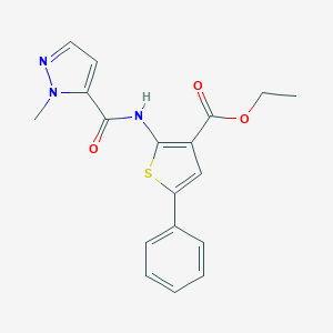 molecular formula C18H17N3O3S B452634 ethyl 2-{[(1-methyl-1H-pyrazol-5-yl)carbonyl]amino}-5-phenylthiophene-3-carboxylate 