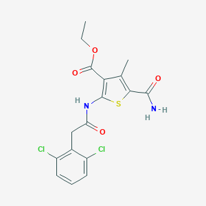 molecular formula C17H16Cl2N2O4S B452635 ethyl 5-(aminocarbonyl)-2-{[(2,6-dichlorophenyl)acetyl]amino}-4-methyl-3-thiophenecarboxylate 