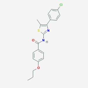 molecular formula C20H19ClN2O2S B452666 N-[4-(4-chlorophenyl)-5-methyl-1,3-thiazol-2-yl]-4-propoxybenzamide 