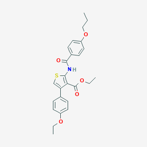 molecular formula C25H27NO5S B452698 Ethyl 4-(4-ethoxyphenyl)-2-[(4-propoxybenzoyl)amino]-3-thiophenecarboxylate 