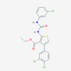 molecular formula C20H15Cl3N2O3S B452703 Ethyl 2-{[(3-chloroanilino)carbonyl]amino}-4-(3,4-dichlorophenyl)-3-thiophenecarboxylate 