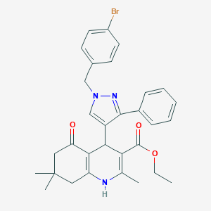 molecular formula C31H32BrN3O3 B452852 ethyl 4-[1-(4-bromobenzyl)-3-phenyl-1H-pyrazol-4-yl]-2,7,7-trimethyl-5-oxo-1,4,5,6,7,8-hexahydro-3-quinolinecarboxylate 