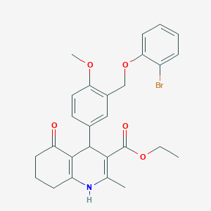 molecular formula C27H28BrNO5 B452861 Ethyl 4-{3-[(2-bromophenoxy)methyl]-4-methoxyphenyl}-2-methyl-5-oxo-1,4,5,6,7,8-hexahydro-3-quinolinecarboxylate 