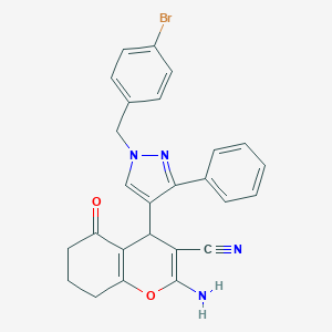 molecular formula C26H21BrN4O2 B452871 2-amino-4-[1-(4-bromobenzyl)-3-phenyl-1H-pyrazol-4-yl]-5-oxo-5,6,7,8-tetrahydro-4H-chromene-3-carbonitrile 