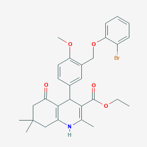 molecular formula C29H32BrNO5 B452892 Ethyl 4-{3-[(2-bromophenoxy)methyl]-4-methoxyphenyl}-2,7,7-trimethyl-5-oxo-1,4,5,6,7,8-hexahydro-3-quinolinecarboxylate 