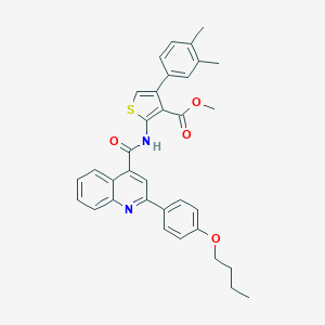 molecular formula C34H32N2O4S B452934 Methyl 2-({[2-(4-butoxyphenyl)-4-quinolinyl]carbonyl}amino)-4-(3,4-dimethylphenyl)-3-thiophenecarboxylate 