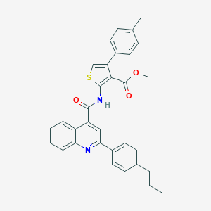 molecular formula C32H28N2O3S B452947 Methyl 4-(4-methylphenyl)-2-({[2-(4-propylphenyl)-4-quinolinyl]carbonyl}amino)-3-thiophenecarboxylate 