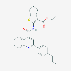 molecular formula C29H28N2O3S B452953 ethyl 2-({[2-(4-propylphenyl)-4-quinolinyl]carbonyl}amino)-5,6-dihydro-4H-cyclopenta[b]thiophene-3-carboxylate 