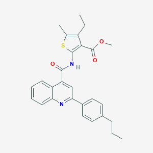 molecular formula C28H28N2O3S B452982 Methyl 4-ethyl-5-methyl-2-({[2-(4-propylphenyl)-4-quinolinyl]carbonyl}amino)-3-thiophenecarboxylate 