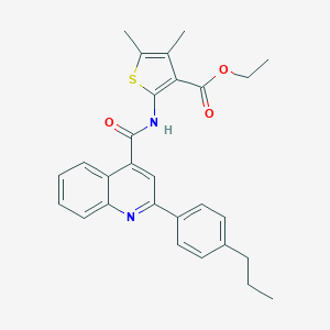 molecular formula C28H28N2O3S B453012 Ethyl 4,5-dimethyl-2-({[2-(4-propylphenyl)-4-quinolinyl]carbonyl}amino)-3-thiophenecarboxylate 