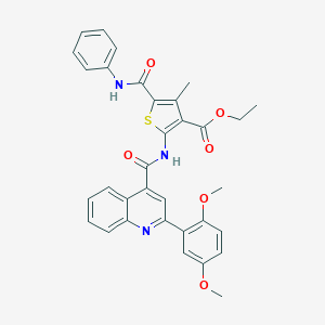 molecular formula C33H29N3O6S B453020 ethyl 5-(anilinocarbonyl)-2-({[2-(2,5-dimethoxyphenyl)-4-quinolinyl]carbonyl}amino)-4-methyl-3-thiophenecarboxylate 