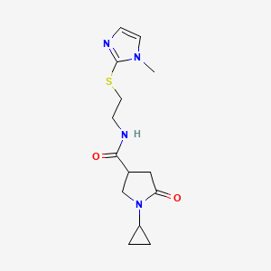 molecular formula C14H20N4O2S B4530316 1-cyclopropyl-N-{2-[(1-methyl-1H-imidazol-2-yl)thio]ethyl}-5-oxopyrrolidine-3-carboxamide 