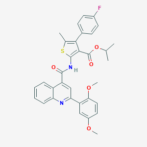 molecular formula C33H29FN2O5S B453034 Isopropyl 2-({[2-(2,5-dimethoxyphenyl)-4-quinolinyl]carbonyl}amino)-4-(4-fluorophenyl)-5-methyl-3-thiophenecarboxylate 