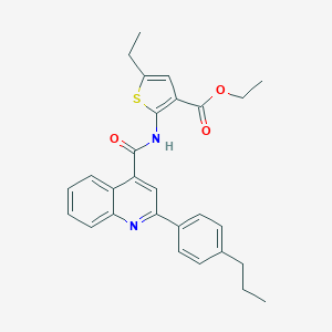 molecular formula C28H28N2O3S B453040 Ethyl 5-ethyl-2-({[2-(4-propylphenyl)-4-quinolinyl]carbonyl}amino)-3-thiophenecarboxylate 