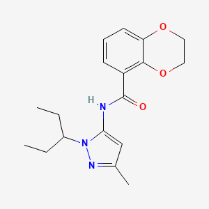 molecular formula C18H23N3O3 B4530628 N-[1-(1-ethylpropyl)-3-methyl-1H-pyrazol-5-yl]-2,3-dihydro-1,4-benzodioxine-5-carboxamide 