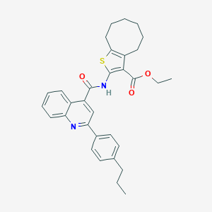 molecular formula C32H34N2O3S B453067 Ethyl 2-({[2-(4-propylphenyl)quinolin-4-yl]carbonyl}amino)-4,5,6,7,8,9-hexahydrocycloocta[b]thiophene-3-carboxylate 