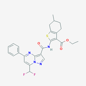 molecular formula C26H24F2N4O3S B453096 Ethyl 2-({[7-(difluoromethyl)-5-phenylpyrazolo[1,5-a]pyrimidin-3-yl]carbonyl}amino)-6-methyl-4,5,6,7-tetrahydro-1-benzothiophene-3-carboxylate 