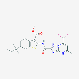 molecular formula C23H27F2N5O3S B453103 Methyl 2-({[7-(difluoromethyl)-5-methyl[1,2,4]triazolo[1,5-a]pyrimidin-2-yl]carbonyl}amino)-6-tert-pentyl-4,5,6,7-tetrahydro-1-benzothiophene-3-carboxylate 