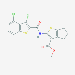 molecular formula C18H13Cl2NO3S2 B453105 methyl 2-{[(3,4-dichloro-1-benzothien-2-yl)carbonyl]amino}-5,6-dihydro-4H-cyclopenta[b]thiophene-3-carboxylate 