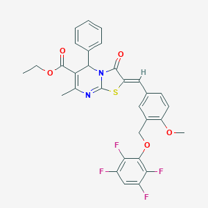 molecular formula C31H24F4N2O5S B453111 ethyl 2-{4-methoxy-3-[(2,3,5,6-tetrafluorophenoxy)methyl]benzylidene}-7-methyl-3-oxo-5-phenyl-2,3-dihydro-5H-[1,3]thiazolo[3,2-a]pyrimidine-6-carboxylate 