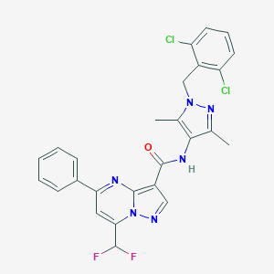 molecular formula C26H20Cl2F2N6O B453118 N-[1-(2,6-dichlorobenzyl)-3,5-dimethyl-1H-pyrazol-4-yl]-7-(difluoromethyl)-5-phenylpyrazolo[1,5-a]pyrimidine-3-carboxamide 