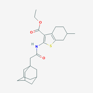 molecular formula C24H33NO3S B453120 Ethyl 2-[(1-adamantylacetyl)amino]-6-methyl-4,5,6,7-tetrahydro-1-benzothiophene-3-carboxylate 
