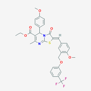 molecular formula C33H29F3N2O6S B453123 ETHYL 5-(4-METHOXYPHENYL)-2-[(Z)-1-(4-METHOXY-3-{[3-(TRIFLUOROMETHYL)PHENOXY]METHYL}PHENYL)METHYLIDENE]-7-METHYL-3-OXO-5H-[1,3]THIAZOLO[3,2-A]PYRIMIDINE-6(3H)-CARBOXYLATE 