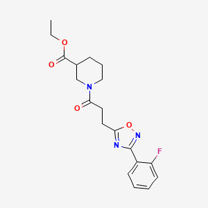 molecular formula C19H22FN3O4 B4531271 ethyl 1-{3-[3-(2-fluorophenyl)-1,2,4-oxadiazol-5-yl]propanoyl}piperidine-3-carboxylate 