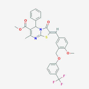 molecular formula C31H25F3N2O5S B453128 METHYL 2-[(Z)-1-(4-METHOXY-3-{[3-(TRIFLUOROMETHYL)PHENOXY]METHYL}PHENYL)METHYLIDENE]-7-METHYL-3-OXO-5-PHENYL-5H-[1,3]THIAZOLO[3,2-A]PYRIMIDINE-6(3H)-CARBOXYLATE 
