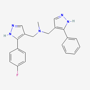 molecular formula C21H20FN5 B4531282 N-[[5-(4-fluorophenyl)-1H-pyrazol-4-yl]methyl]-N-methyl-1-(5-phenyl-1H-pyrazol-4-yl)methanamine 