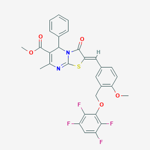 molecular formula C30H22F4N2O5S B453134 methyl 2-{4-methoxy-3-[(2,3,5,6-tetrafluorophenoxy)methyl]benzylidene}-7-methyl-3-oxo-5-phenyl-2,3-dihydro-5H-[1,3]thiazolo[3,2-a]pyrimidine-6-carboxylate 