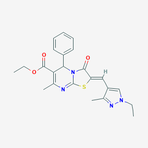 molecular formula C23H24N4O3S B453142 ETHYL 2-[(Z)-1-(1-ETHYL-3-METHYL-1H-PYRAZOL-4-YL)METHYLIDENE]-7-METHYL-3-OXO-5-PHENYL-5H-[1,3]THIAZOLO[3,2-A]PYRIMIDINE-6(3H)-CARBOXYLATE 