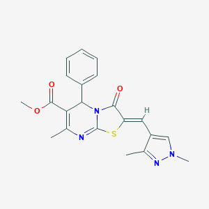 molecular formula C21H20N4O3S B453144 methyl 2-[(1,3-dimethyl-1H-pyrazol-4-yl)methylene]-7-methyl-3-oxo-5-phenyl-2,3-dihydro-5H-[1,3]thiazolo[3,2-a]pyrimidine-6-carboxylate 