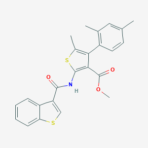 molecular formula C24H21NO3S2 B453165 Methyl 2-[(1-benzothien-3-ylcarbonyl)amino]-4-(2,4-dimethylphenyl)-5-methyl-3-thiophenecarboxylate 