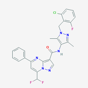 molecular formula C26H20ClF3N6O B453169 N-[1-(2-chloro-6-fluorobenzyl)-3,5-dimethyl-1H-pyrazol-4-yl]-7-(difluoromethyl)-5-phenylpyrazolo[1,5-a]pyrimidine-3-carboxamide 