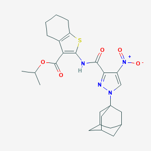molecular formula C26H32N4O5S B453184 ISOPROPYL 2-({[1-(1-ADAMANTYL)-4-NITRO-1H-PYRAZOL-3-YL]CARBONYL}AMINO)-4,5,6,7-TETRAHYDRO-1-BENZOTHIOPHENE-3-CARBOXYLATE 