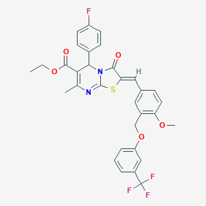 molecular formula C32H26F4N2O5S B453194 ETHYL 5-(4-FLUOROPHENYL)-2-[(Z)-1-(4-METHOXY-3-{[3-(TRIFLUOROMETHYL)PHENOXY]METHYL}PHENYL)METHYLIDENE]-7-METHYL-3-OXO-5H-[1,3]THIAZOLO[3,2-A]PYRIMIDINE-6(3H)-CARBOXYLATE 