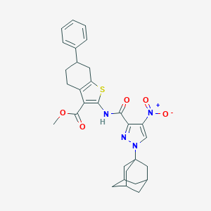molecular formula C30H32N4O5S B453205 METHYL 2-({[1-(1-ADAMANTYL)-4-NITRO-1H-PYRAZOL-3-YL]CARBONYL}AMINO)-6-PHENYL-4,5,6,7-TETRAHYDRO-1-BENZOTHIOPHENE-3-CARBOXYLATE 