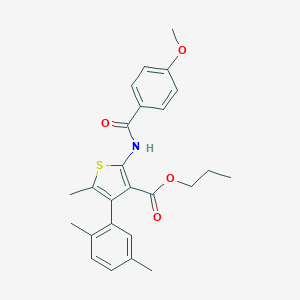 molecular formula C25H27NO4S B453207 Propyl 4-(2,5-dimethylphenyl)-2-[(4-methoxybenzoyl)amino]-5-methyl-3-thiophenecarboxylate 
