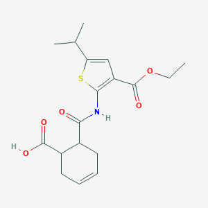 molecular formula C18H23NO5S B453208 6-{[3-(ethoxycarbonyl)-5-(propan-2-yl)thiophen-2-yl]carbamoyl}cyclohex-3-ene-1-carboxylic acid 