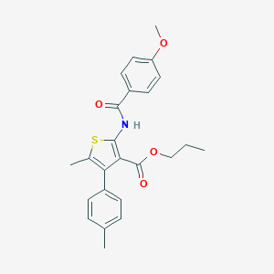 molecular formula C24H25NO4S B453212 Propyl 2-[(4-methoxybenzoyl)amino]-5-methyl-4-(4-methylphenyl)-3-thiophenecarboxylate 