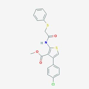 molecular formula C20H16ClNO3S2 B453230 METHYL 4-(4-CHLOROPHENYL)-2-[2-(PHENYLSULFANYL)ACETAMIDO]THIOPHENE-3-CARBOXYLATE 