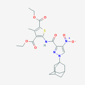molecular formula C25H30N4O7S B453251 DIETHYL 5-({[1-(1-ADAMANTYL)-4-NITRO-1H-PYRAZOL-3-YL]CARBONYL}AMINO)-3-METHYL-2,4-THIOPHENEDICARBOXYLATE 
