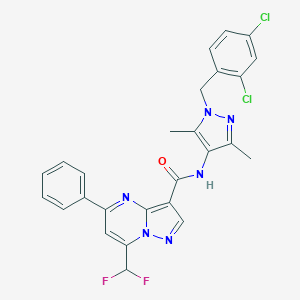 molecular formula C26H20Cl2F2N6O B453285 N-[1-(2,4-dichlorobenzyl)-3,5-dimethyl-1H-pyrazol-4-yl]-7-(difluoromethyl)-5-phenylpyrazolo[1,5-a]pyrimidine-3-carboxamide 