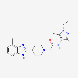 molecular formula C22H30N6O B4532852 N-(1-ethyl-3,5-dimethyl-1H-pyrazol-4-yl)-2-[4-(4-methyl-1H-benzimidazol-2-yl)piperidin-1-yl]acetamide 