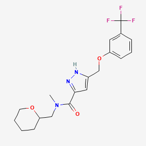 molecular formula C19H22F3N3O3 B4533036 N-methyl-N-(oxan-2-ylmethyl)-5-[[3-(trifluoromethyl)phenoxy]methyl]-1H-pyrazole-3-carboxamide 